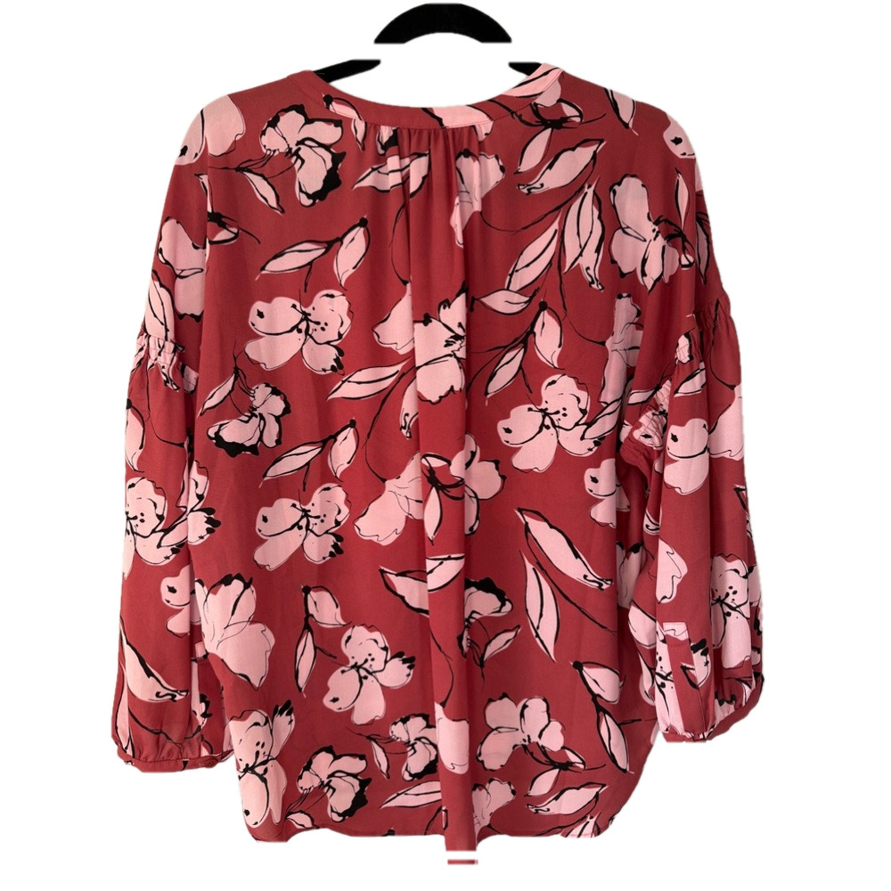 NYDJ Paulina Floral Print Split V-Neck Button Front Peasant Blouse SKU0722 - Picture 5 of 11